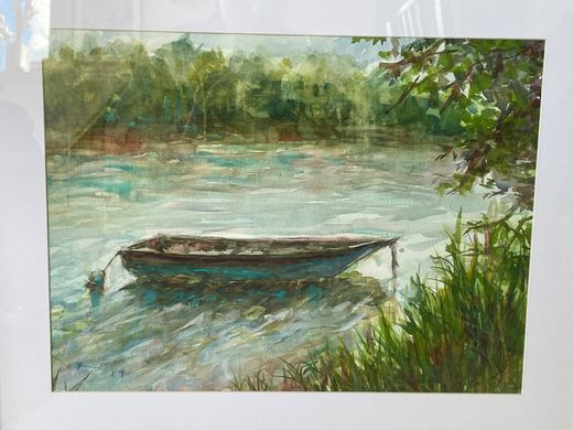 Barque aux roseaux II, aquarelle