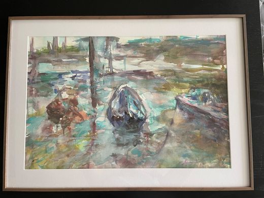 Bateaux au sec, aquarelle