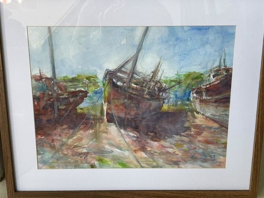 Bateaux échoués, aquarelle