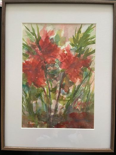 Fleurs rouges, aquarelle