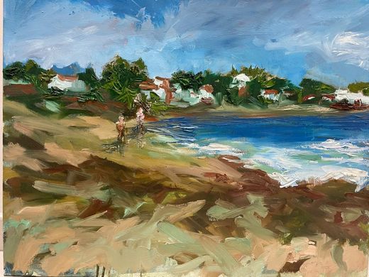 Dune et plage, huile sur toile