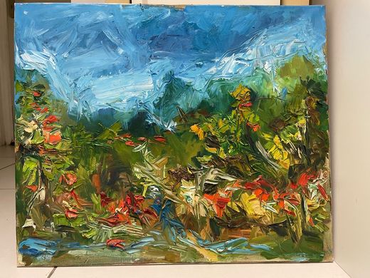 Jardin fleuri, huile sur toile